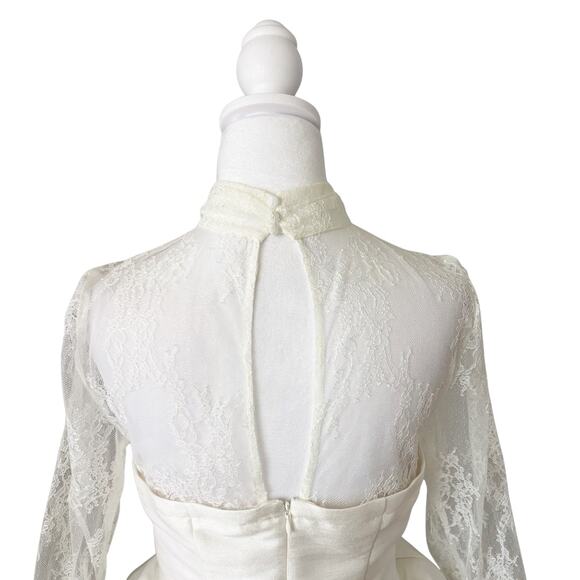 BHLDN Long-Sleeve High-Neck Lace Fit & Flare Mini Dress White 2 NWT - Picture 8 of 11